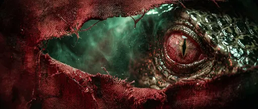 Monster Reptilian Eye Peering Through Torn Fabric