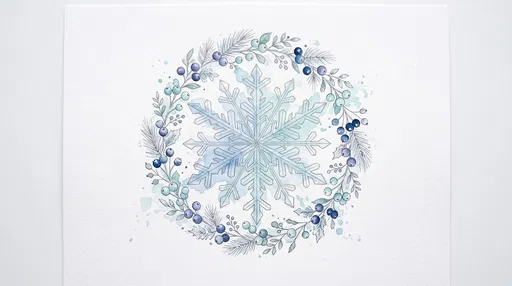 Watercolor Snowflake and Winter Berry Wreath