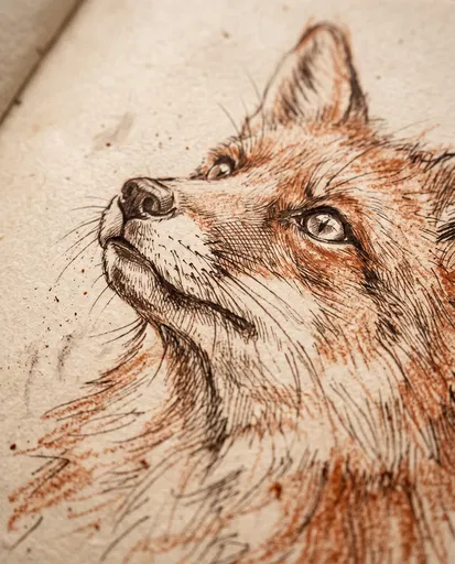 Close-Up Sepia Sketch of Red Fox