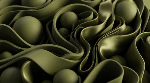 Abstract Olive Green Ribbons and Spheres