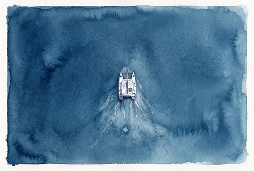 Aerial Watercolor Illustration of White Catamaran