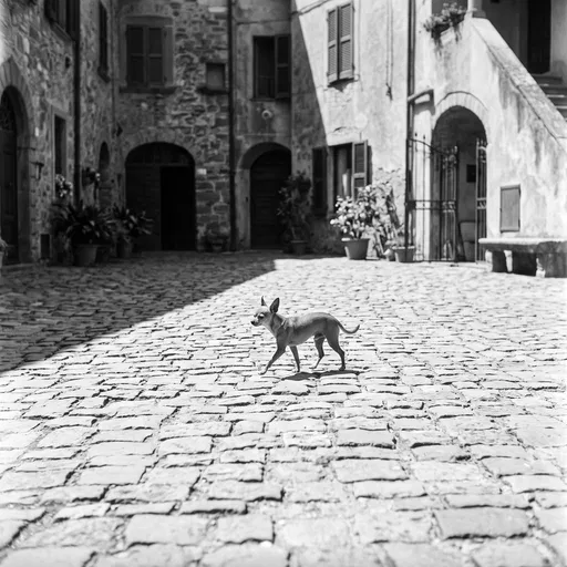 Chihuahua Walking in Sunlit Courtyard