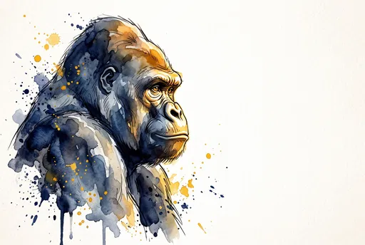 Watercolor Illustration of Silverback Gorilla Profile