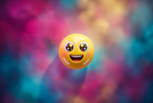 Glossy 3D Starry-Eyed Emoticon on Colorful Haze