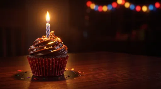 Chocolate Birthday Cupcake With Lit Candle