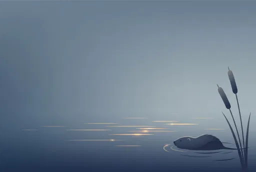 Minimalist Muskrat Swimming Near Cattails Illustration