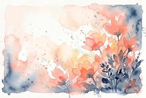 Coral and Slate Blue Watercolor Florals