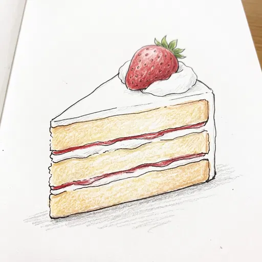 Colored Pencil Sketch of Strawberry Cake Slice