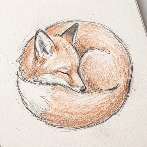 Sleeping Fox Colored Pencil Sketch