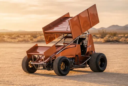 Copper Winged Sprint Car in Desert