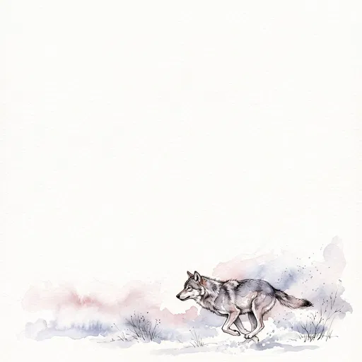 Watercolor Illustration of Running Wolf