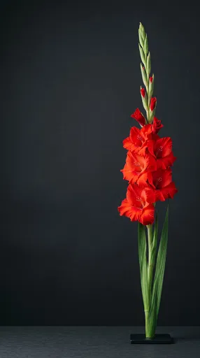 Red Gladiolus Flower on Dark Background