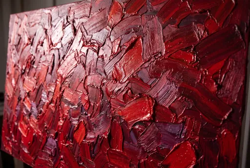 Textured Red Impasto Oil Painting Canvas