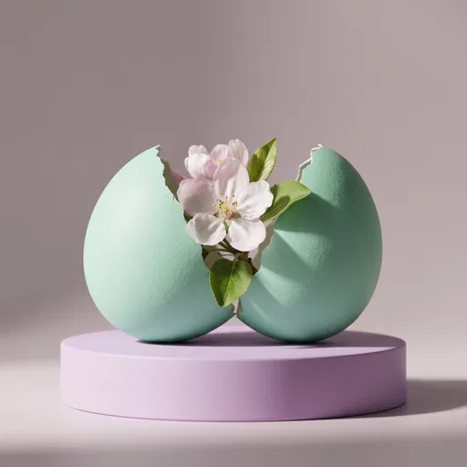 Cracked Mint Easter Egg With Spring Blossom