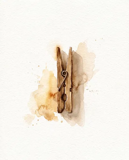 Watercolor Wooden Clothespin Illustration