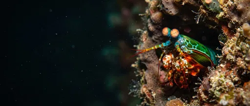 Peacock Mantis Shrimp in Coral Burrow