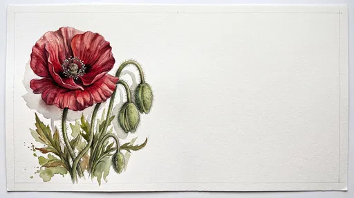 Watercolor Red Poppy Botanical Illustration