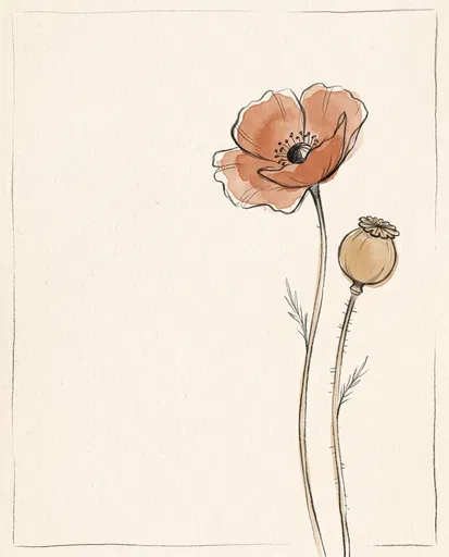 Minimal Poppy Flower and Seed Pod Illustration