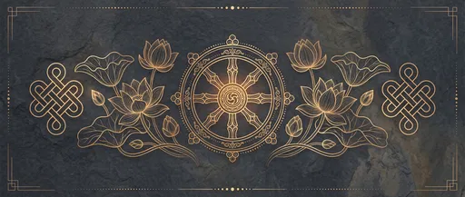 Gold Dharmachakra and Lotus Banner