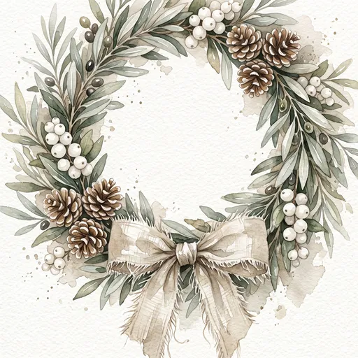 Watercolor Winter Wreath with Olive Branches