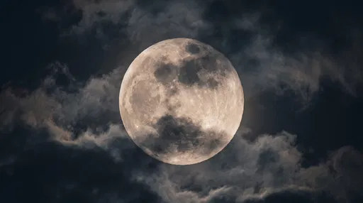 Full Moon Surrounded by Dark Night Clouds