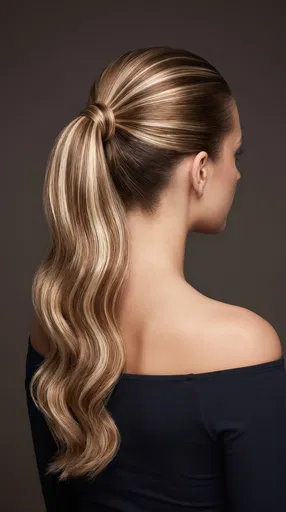Sleek Blonde Highlighted Ponytail Studio Portrait