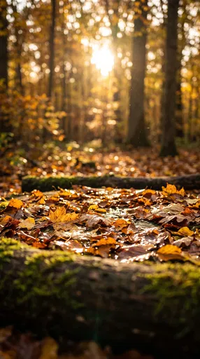 Sunlight Through Autumn Forest Leafy Background