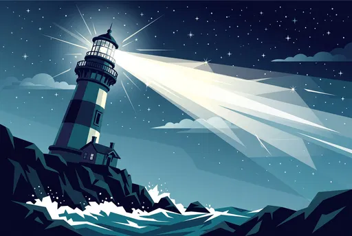 Glowing Lighthouse Beam at Night Illustration