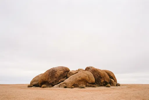 Minimalist Desert Boulders Under Overcast Sky
