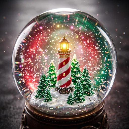 Festive Christmas Lighthouse Snow Globe