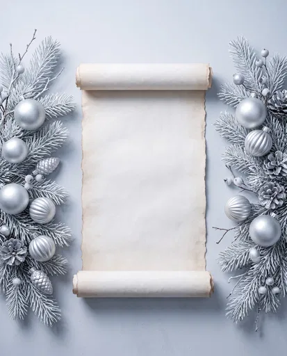 Blank Parchment Scroll with Silver Holiday Decor