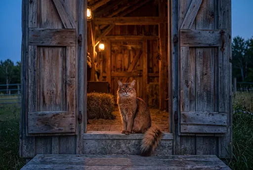 Somali Cat in Rustic Barn Doorway