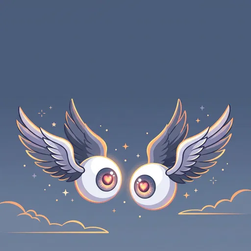 Winged Eyeballs With Glowing Heart Pupils