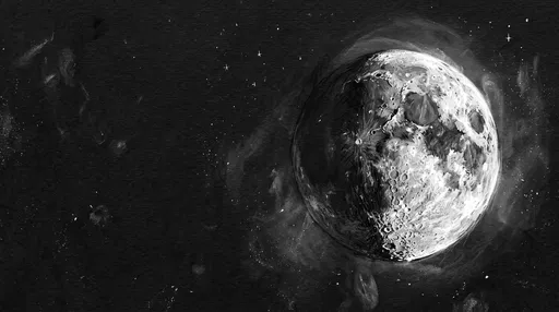 White Chalk Half Moon Drawing on Black