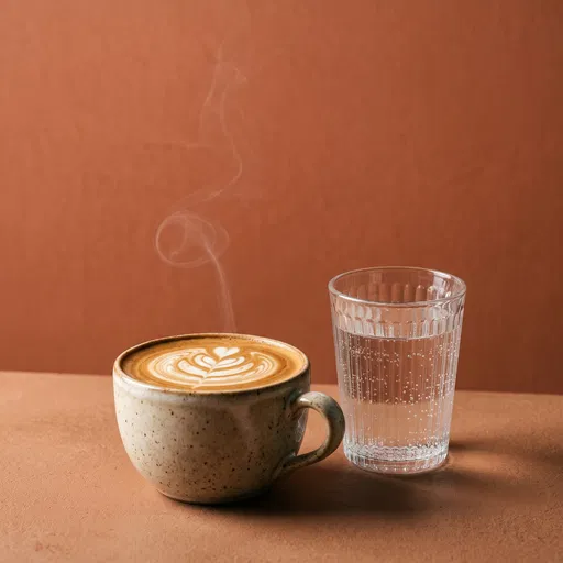Latte Art and Sparkling Water on Terracotta