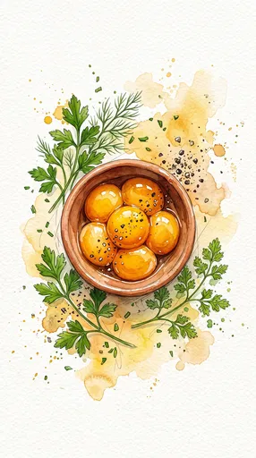 Watercolor Egg Yolks with Fresh Herbs