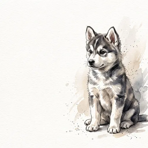 Watercolor Siberian Husky Puppy Illustration