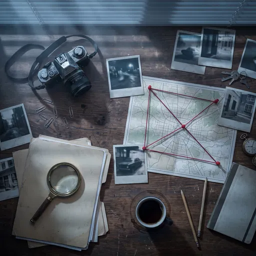 Top-Down Detective Desk With Investigation Clues