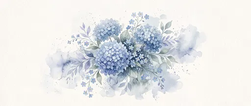 Blue Hydrangea and Forget-Me-Not Watercolor Illustration