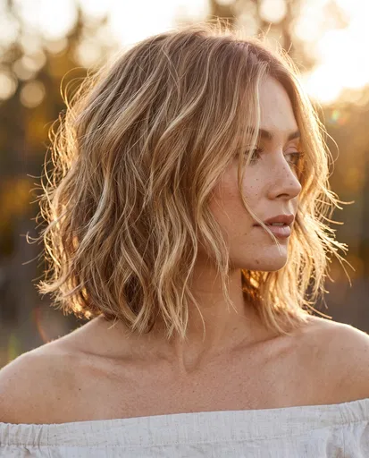 Woman With Honey Blonde Wavy Bob