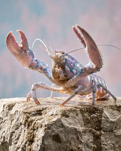 Pastel Cotton Candy Lobster on Wet Stone