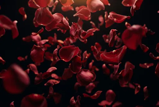 Falling Crimson Rose Petals on Black