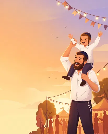 Orthodox Jewish Father Carrying Son at Festival