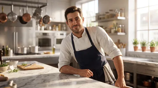 Confident Chef in Sunlit Modern Kitchen