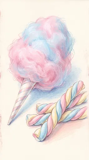 Pastel Drawing of Cotton Candy and Marshmallows