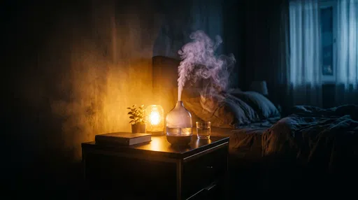 Aroma Diffuser on Bedside Table at Night