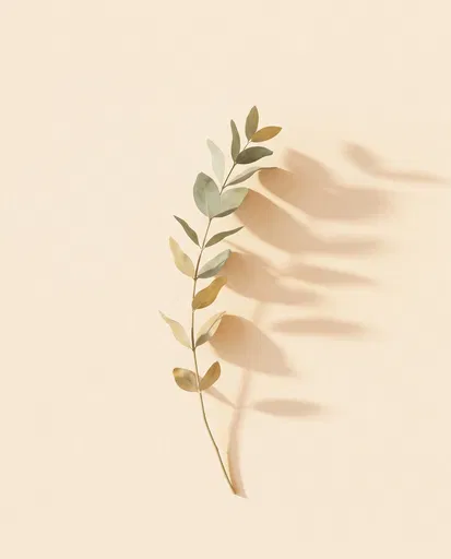Minimalist Botanical Twig on Cream Surface