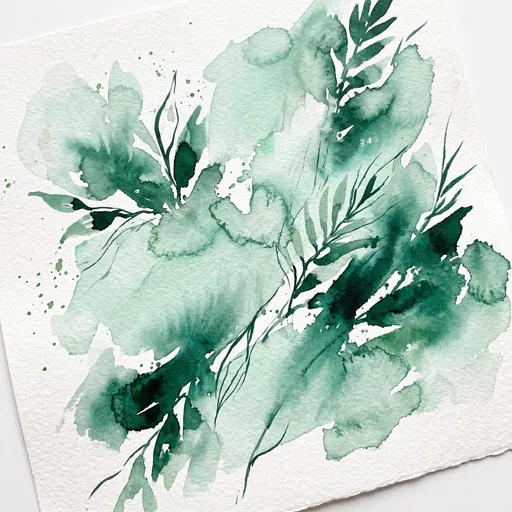 Mint and Emerald Green Watercolor Botanicals