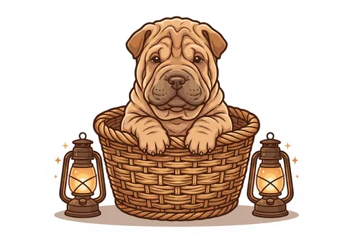 Shar-Pei Puppy in Basket Clipart
