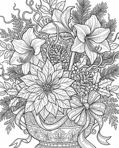 Christmas Floral Centerpiece Coloring Page